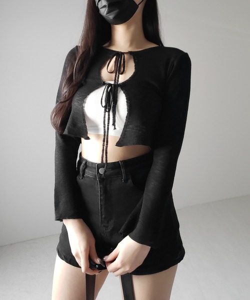 me+em select(ミームセレクト)の「※※【 2color 】ダブルリボンシアーニットショートカーディガン / double ribbon sheer knit short cardigan(カーディガン/ボレロ・レディース・ブラック/ホワイト・FREE)」の22枚目の写真