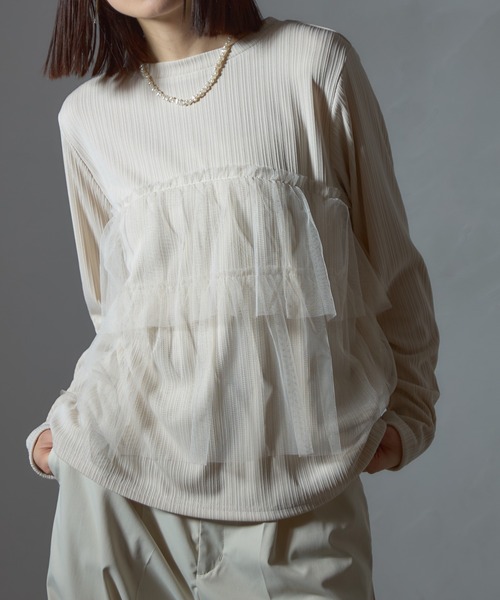 each(イーチ)の「フリルチュールリブプルオーバー(Tシャツ/カットソー・レディース・ブラック/グレー/ブルー/ホワイト/ベージュ・FREE)」の10枚目の写真