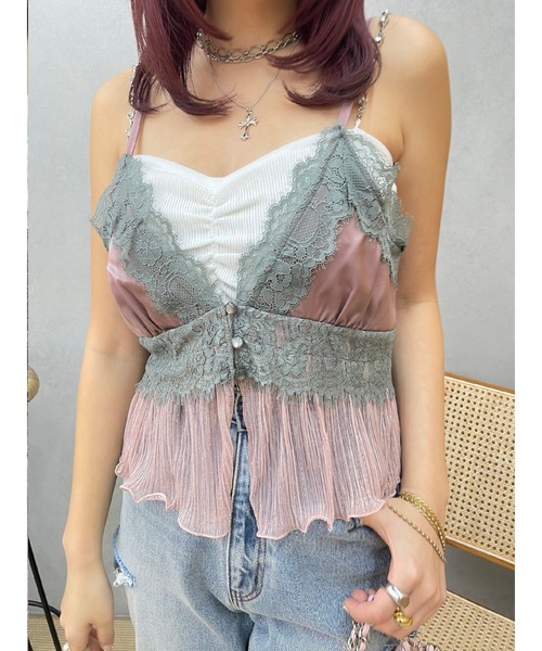 EVRIS（エヴリス）の「ティアードレースキャミソール（キャミソール・レディース・イエロー/ピンク/ブラック・FREE）」の6枚目の写真