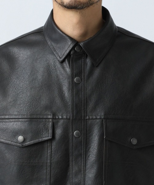 BAYFLOW（ベイフロー）の「フェイクレザーシャツ（ブルゾン・メンズ・ブラック・MEDIUM/LARGE）」の7枚目の写真
