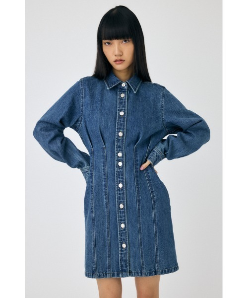 MOUSSY(マウジー)の「WAIST TUCK MINI ドレス(ワンピース・レディース・ブルー/キナリ/ワンウォッシュ・1/2)」の7枚目の写真