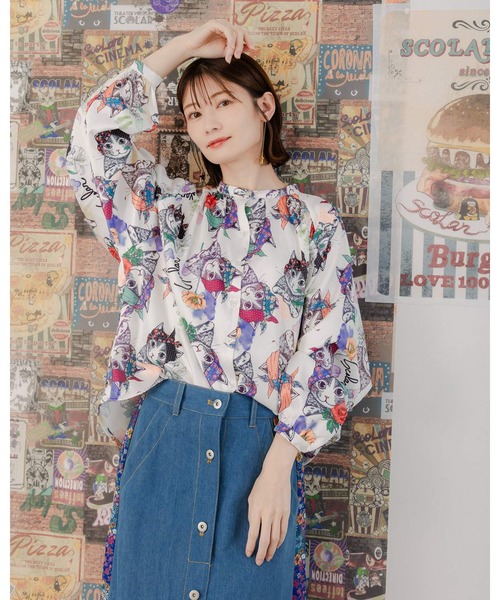 ScoLar（スカラー）の「151633：ターバンネコのお花屋さん柄 ノー