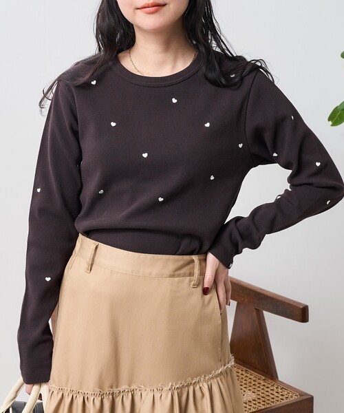 セール】ミニハート刺繍ロンT/リブロンT（Tシャツ/カットソー