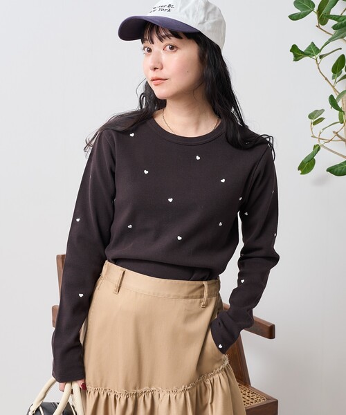セール】ミニハート刺繍ロンT/リブロンT（Tシャツ/カットソー