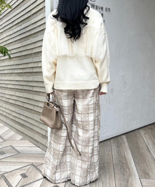 MODE ROBE（モードローブ）の「フリンジチェックワイドパンツ（その他パンツ・レディース・ブラック/チャコールグレー/ベージュ・FREE）」の7枚目の写真