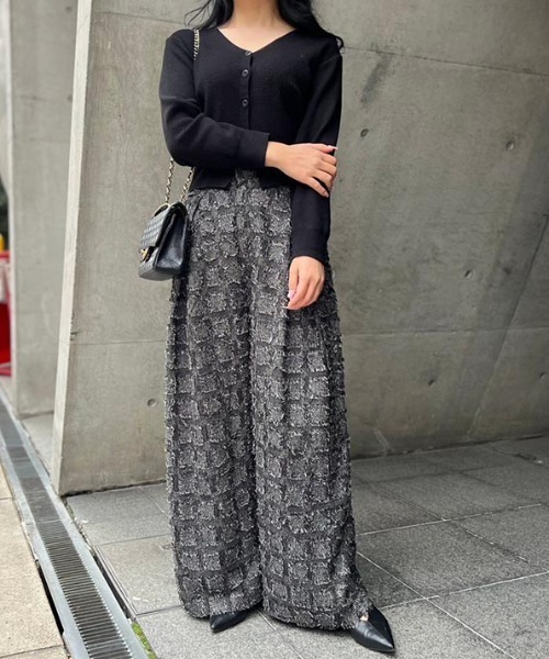 MODE ROBE（モードローブ）の「フリンジチェックワイドパンツ（その他パンツ・レディース・ブラック/チャコールグレー/ベージュ・FREE）」の8枚目の写真