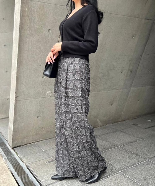 MODE ROBE（モードローブ）の「フリンジチェックワイドパンツ（その他パンツ・レディース・ブラック/チャコールグレー/ベージュ・FREE）」の9枚目の写真