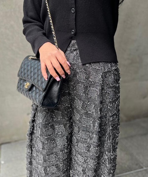 MODE ROBE（モードローブ）の「フリンジチェックワイドパンツ（その他パンツ・レディース・ブラック/チャコールグレー/ベージュ・FREE）」の11枚目の写真