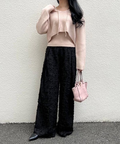 MODE ROBE（モードローブ）の「フリンジチェックワイドパンツ（その他パンツ・レディース・ブラック/チャコールグレー/ベージュ・FREE）」の13枚目の写真