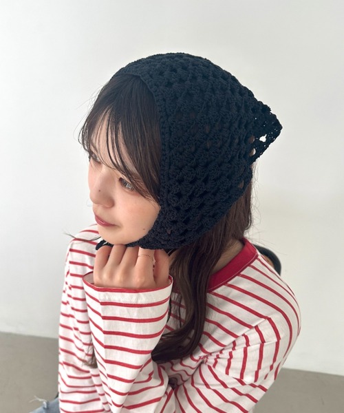 CLEA(クレア)の「マルチウェイクロシェスカーフ(バンダナ/スカーフ・レディース・アイボリー/ブラック・FREE)」の2枚目の写真