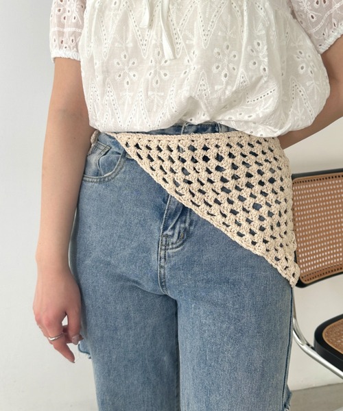 CLEA(クレア)の「マルチウェイクロシェスカーフ(バンダナ/スカーフ・レディース・アイボリー/ブラック・FREE)」の10枚目の写真