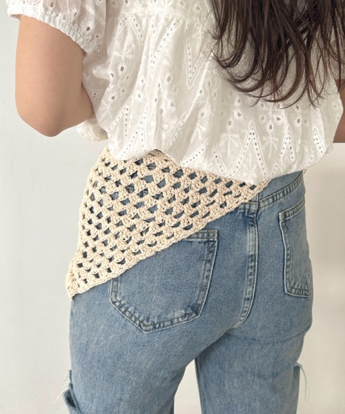 CLEA(クレア)の「マルチウェイクロシェスカーフ(バンダナ/スカーフ・レディース・アイボリー/ブラック・FREE)」の12枚目の写真