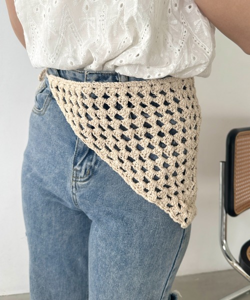 CLEA(クレア)の「マルチウェイクロシェスカーフ(バンダナ/スカーフ・レディース・アイボリー/ブラック・FREE)」の9枚目の写真