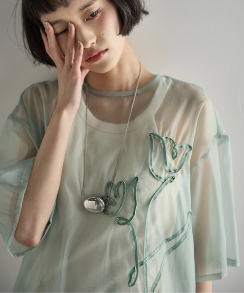 THE YOn（ザヨン）の「フラワーコード刺繍シアーワンピース（ワンピース・レディース・ミント/キャメル/アイボリー・FREE）」の20枚目の写真