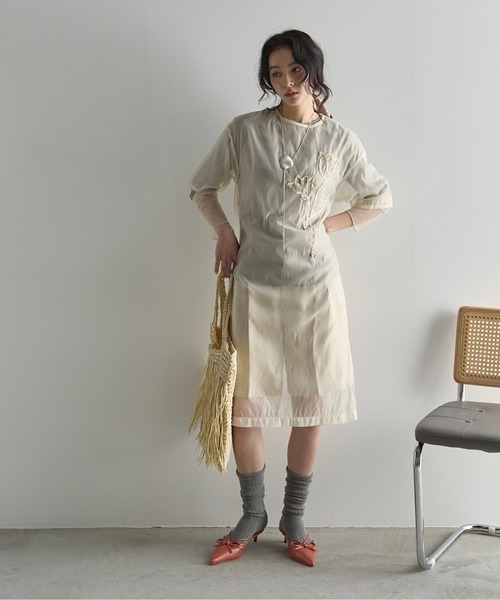 ワンピース tonton 4ozデニム アシンメトリータックワンピース KATO` GRANDMA MAMA