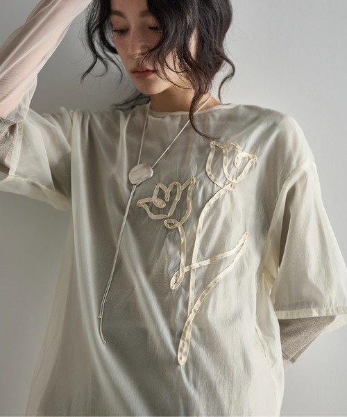 THE YOn（ザヨン）の「フラワーコード刺繍シアーワンピース（ワンピース・レディース・ミント/キャメル/アイボリー・FREE）」の9枚目の写真