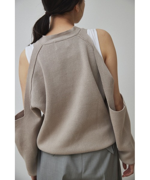 tシャツ 「Abor」Cut Shoulder Sweat Mood Knit Tops/カットショルダースウェットムードニットトップス レディース セール】【Abor】Cut Shoulder Sweat Mood Knit Tops/カット