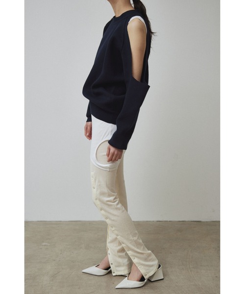セール】【Abor】Cut Shoulder Sweat Mood Knit Tops/カット