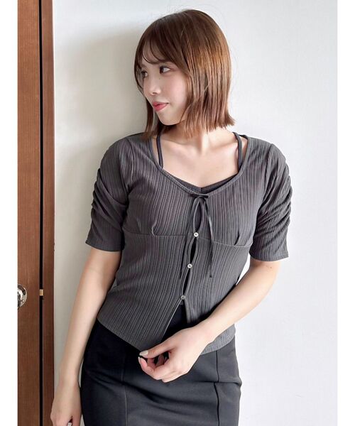 dazzlin(ダズリン)の「カーデタイトリボンカットトップス(Tシャツ/カットソー・レディース・ブルー/チャコールグレー/グレー/オフホワイト・FREE)」の13枚目の写真