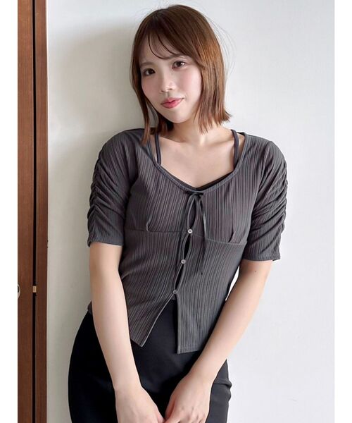 dazzlin(ダズリン)の「カーデタイトリボンカットトップス(Tシャツ/カットソー・レディース・ブルー/チャコールグレー/グレー/オフホワイト・FREE)」の14枚目の写真