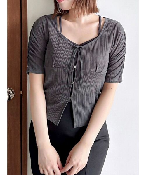 dazzlin(ダズリン)の「カーデタイトリボンカットトップス(Tシャツ/カットソー・レディース・ブルー/チャコールグレー/グレー/オフホワイト・FREE)」の15枚目の写真