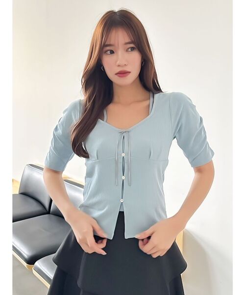 セール】カーデタイトリボンカットトップス（Tシャツ/カットソー