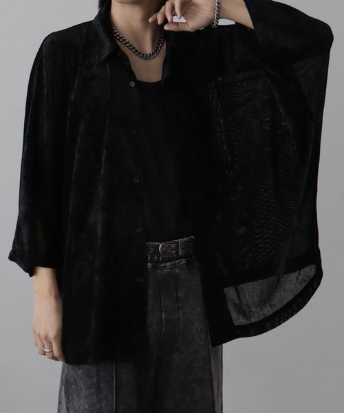 welise(ウェライズ)の「【welise/ウェライズ】リッチベルベットシアーファブリック ハーフスリーブ ドルマンシャツ(シャツ/ブラウス・メンズ・ブラック/グレー/オフホワイト/ライトグレー/ダークブルー・S/M/L)」の11枚目の写真