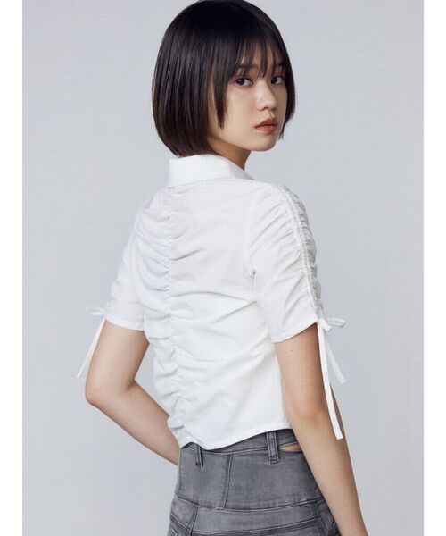 EMODA  エモダ ギャザージップシャツトップ 即納 セール】ギャザージップシャツトップ（シャツ/ブラウス）｜EMODA