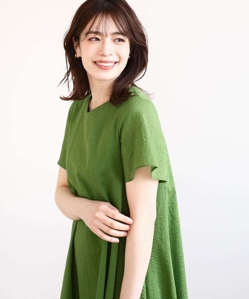 VネックAラインシルエットワンピース/洗える/WEB限定サイズあり