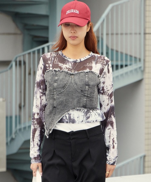 ROOPTOKYO(ループトウキョウ)の「コルセットビスチェ付きシアートップス 秋物 秋服 2026年秋冬(Tシャツ/カットソー・レディース・ホワイト/グレー系1/ブラウン/ネイビー系1/ホワイト×ブラック/ライトブルー/ネイビー系2・FREE)」の3枚目の写真