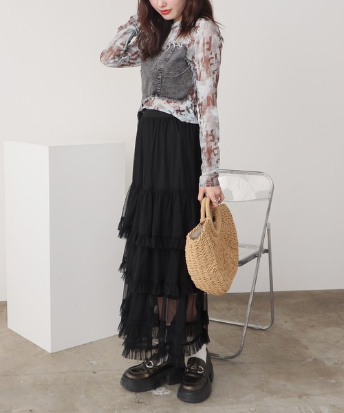 コルセットビスチェ付きシアートップス（Tシャツ/カットソー