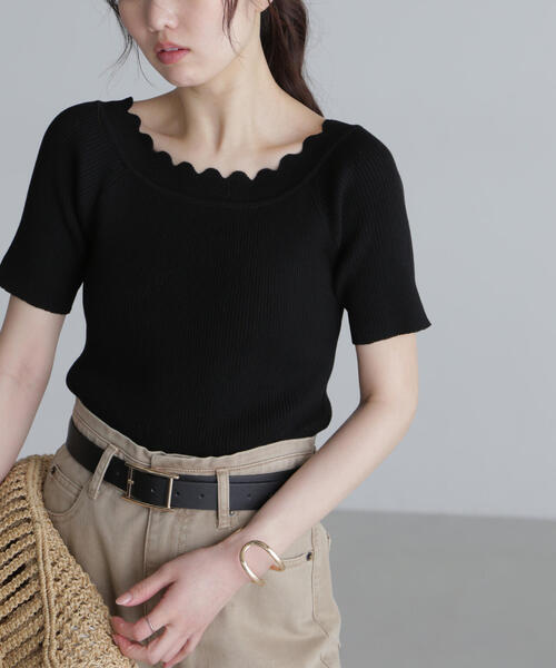 FREE'S MART(フリーズマート)の「◆2WAYオフショルスカラップニット(ニット/セーター・レディース・レッド/ブラック/ホワイト/ブルー・FREE)」の3枚目の写真