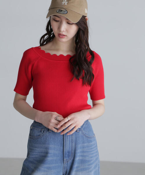 FREE'S MART(フリーズマート)の「◆2WAYオフショルスカラップニット(ニット/セーター・レディース・レッド/ブラック/ホワイト/ブルー・FREE)」の21枚目の写真