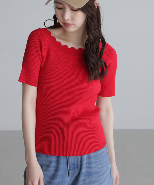 FREE'S MART(フリーズマート)の「◆2WAYオフショルスカラップニット(ニット/セーター・レディース・レッド/ブラック/ホワイト/ブルー・FREE)」の18枚目の写真