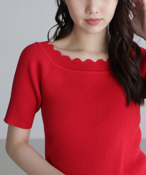 FREE'S MART(フリーズマート)の「◆2WAYオフショルスカラップニット(ニット/セーター・レディース・レッド/ブラック/ホワイト/ブルー・FREE)」の15枚目の写真