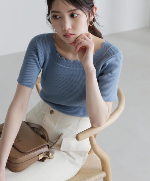 FREE'S MART(フリーズマート)の「◆2WAYオフショルスカラップニット(ニット/セーター・レディース・レッド/ブラック/ホワイト/ブルー・FREE)」の12枚目の写真