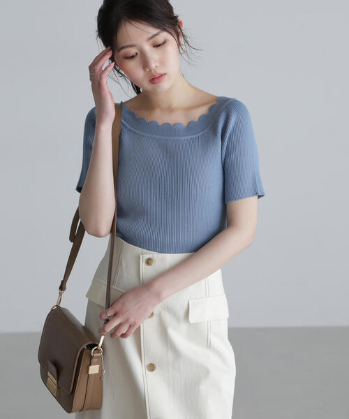 FREE'S MART(フリーズマート)の「◆2WAYオフショルスカラップニット(ニット/セーター・レディース・レッド/ブラック/ホワイト/ブルー・FREE)」の9枚目の写真