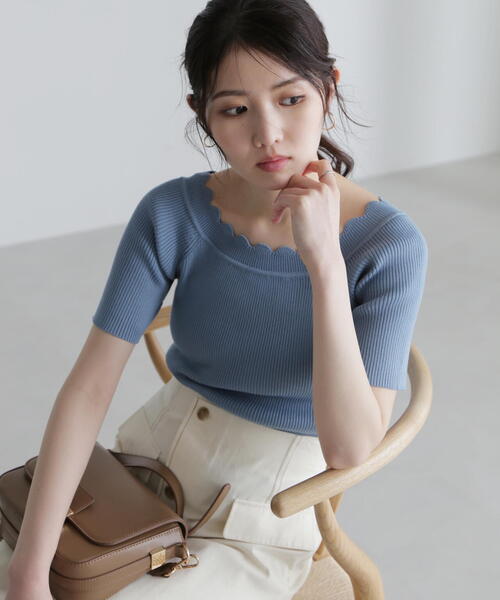 FREE'S MART(フリーズマート)の「◆2WAYオフショルスカラップニット(ニット/セーター・レディース・レッド/ブラック/ホワイト/ブルー・FREE)」の7枚目の写真