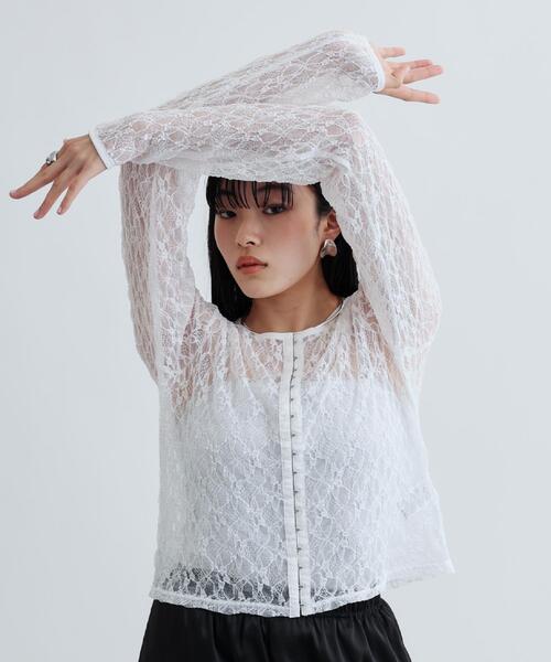 GALLEST（ギャレスト）の「【ZOZO限定】レースフロントホックカーディガン（カーディガン/ボレロ・レディース・ブラック/ホワイト・38）」の4枚目の写真