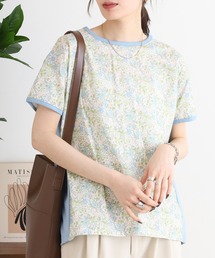 BRODIAEA リバティプリント半袖Tシャツ ボタニカル柄×無地切り替えカットソー【日本製】