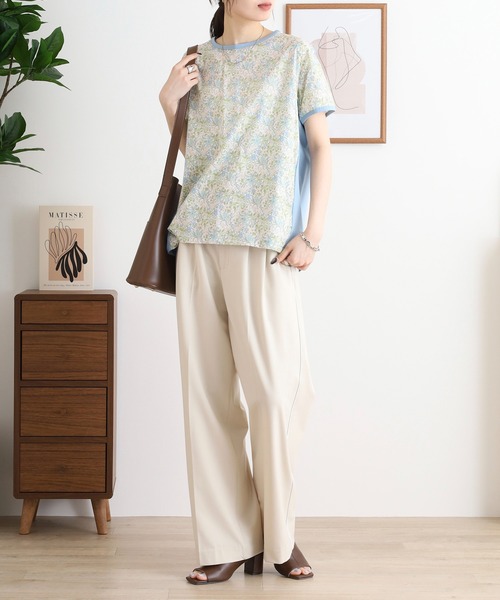 BRODIAEA(ブローディア)の「BRODIAEA リバティプリント半袖Tシャツ ボタニカル柄×無地切り替えカットソー【日本製】(Tシャツ/カットソー・レディース・ラベンダー/イエロー/サックスブルー・40)」の7枚目の写真