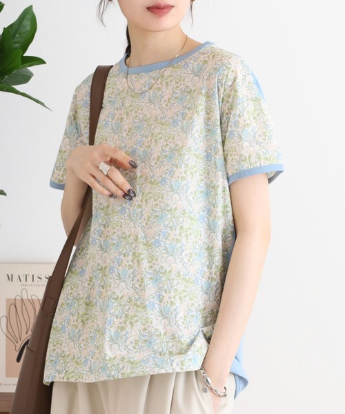 BRODIAEA(ブローディア)の「BRODIAEA リバティプリント半袖Tシャツ ボタニカル柄×無地切り替えカットソー【日本製】(Tシャツ/カットソー・レディース・ラベンダー/イエロー/サックスブルー・40)」の4枚目の写真