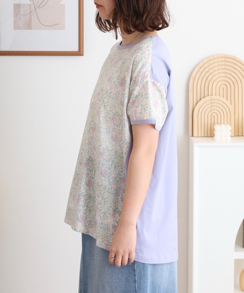 BRODIAEA(ブローディア)の「BRODIAEA リバティプリント半袖Tシャツ ボタニカル柄×無地切り替えカットソー【日本製】(Tシャツ/カットソー・レディース・ラベンダー/イエロー/サックスブルー・40)」の21枚目の写真