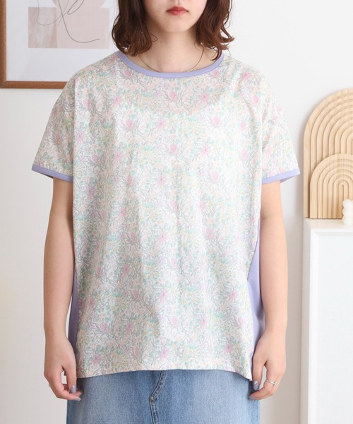 BRODIAEA(ブローディア)の「BRODIAEA リバティプリント半袖Tシャツ ボタニカル柄×無地切り替えカットソー【日本製】(Tシャツ/カットソー・レディース・ラベンダー/イエロー/サックスブルー・40)」の20枚目の写真