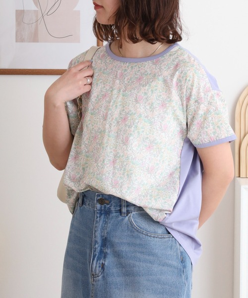 BRODIAEA(ブローディア)の「BRODIAEA リバティプリント半袖Tシャツ ボタニカル柄×無地切り替えカットソー【日本製】(Tシャツ/カットソー・レディース・ラベンダー/イエロー/サックスブルー・40)」の8枚目の写真