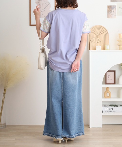 BRODIAEA(ブローディア)の「BRODIAEA リバティプリント半袖Tシャツ ボタニカル柄×無地切り替えカットソー【日本製】(Tシャツ/カットソー・レディース・ラベンダー/イエロー/サックスブルー・40)」の13枚目の写真