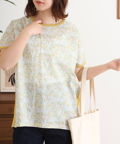BRODIAEA(ブローディア)の「BRODIAEA リバティプリント半袖Tシャツ ボタニカル柄×無地切り替えカットソー【日本製】(Tシャツ/カットソー・レディース・ラベンダー/イエロー/サックスブルー・40)」の15枚目の写真