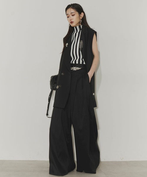 Chris TROIS.(クリストロワ)の「Bijou belt wide pants(その他パンツ・レディース・ブルー/オレンジ/ブラック・0/1)」の6枚目の写真