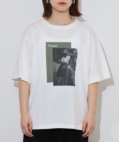 hunch（ハンチ）の「hunch コンパクトスムース　フォトTシャツ（Tシャツ/カットソー・レディース・オフホワイト/ブラック・FREE）」の7枚目の写真