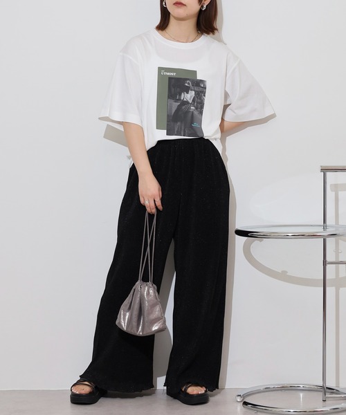 hunch（ハンチ）の「hunch コンパクトスムース　フォトTシャツ（Tシャツ/カットソー・レディース・オフホワイト/ブラック・FREE）」の6枚目の写真